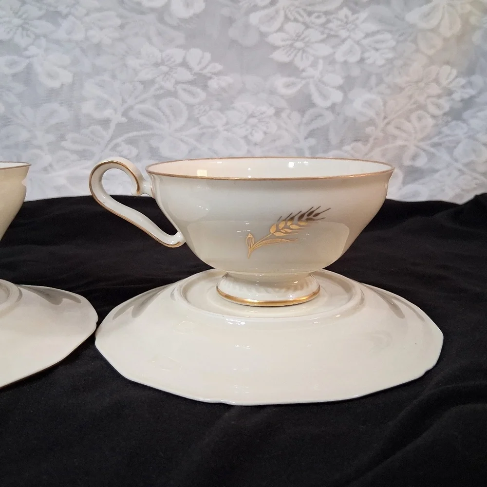 Vintage Teacups Royal Tettau Germany US Zone Wheat Sheaf 24k Trim China Pair